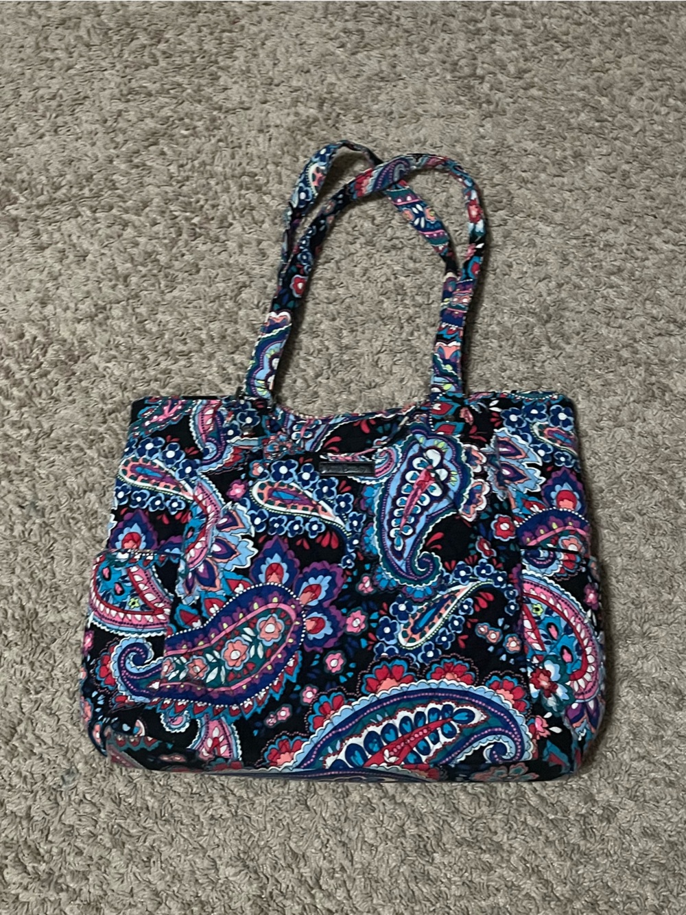 Vera Bradley Iconic Vera Tote Quilted Cotton Shoulder Bag - Navy Multicolored